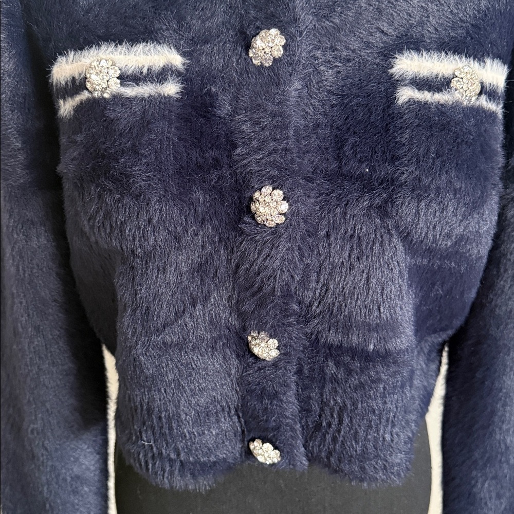 J. Crew Navy Teddy Lady Jacket with Crystal Buttons - Picture 2 of 8